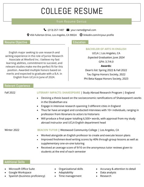 College Student Resume Example With Tips And Template