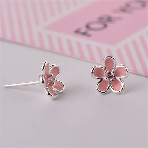 925 Sterling Silver Enamel Flower Stud Earrings For Women Wedding T