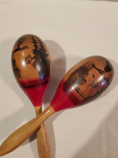 Hand Painted Wooden Maracas From Mexico Etsy