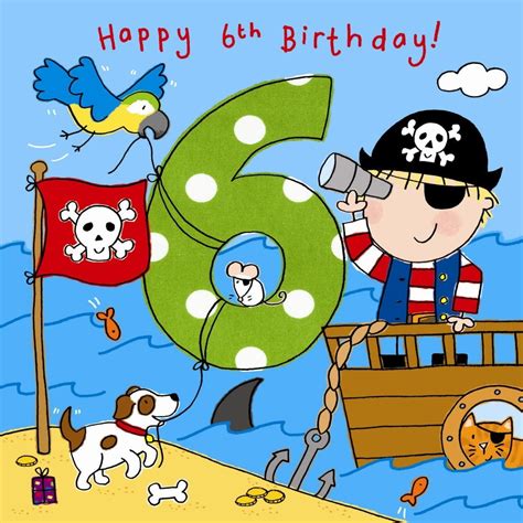 Twizler 6th Birthday Card Boy Pirate Age 6 Birthday Card Boys