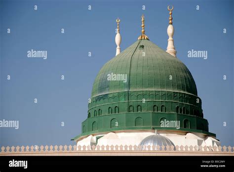 The Green Dome Of Masjid Al Nabawi In Madinah Under Which The Prophet