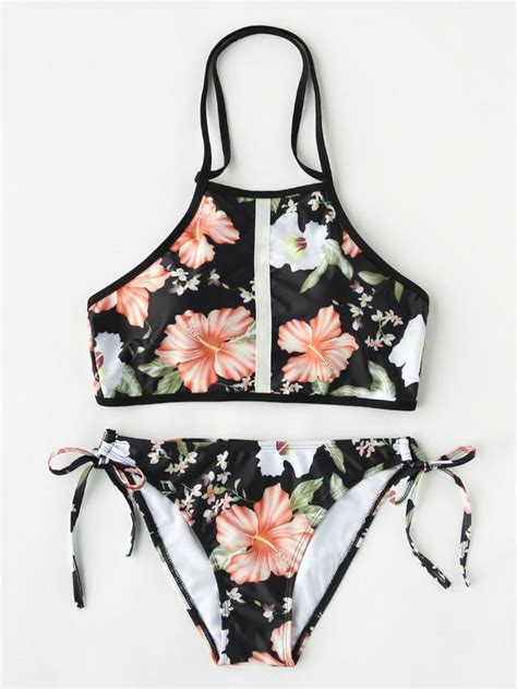Shop Calico Print Side Tie Backless Bikini Set Online Shein Offers Calico Print Side Tie