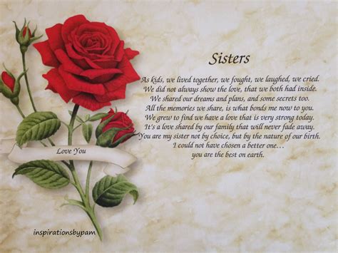 Valentines day quotes for sister 2020. Personalized Sisters Art Print with Poem-Red Rose Art-Home