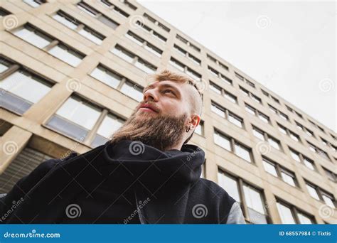 Stylish Bearded Man Posing In The Street Stock Photo Image Of Cool