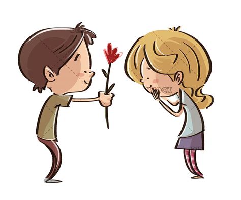 Boy In Love Offering A Flower To A Girl With Isolated Background