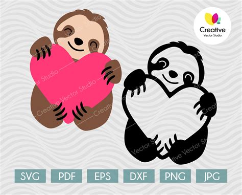 Valentine Sloth With Heart Svg Creative Vector Studio