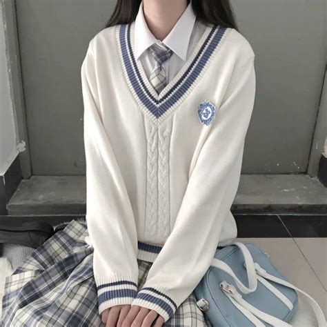 Cheap Autumn Pullover Japanese Style Students School Uniform V Neck