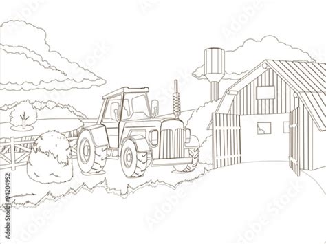Tractor On The Farm Coloring Book Vector Stockfotos Und Lizenzfreie