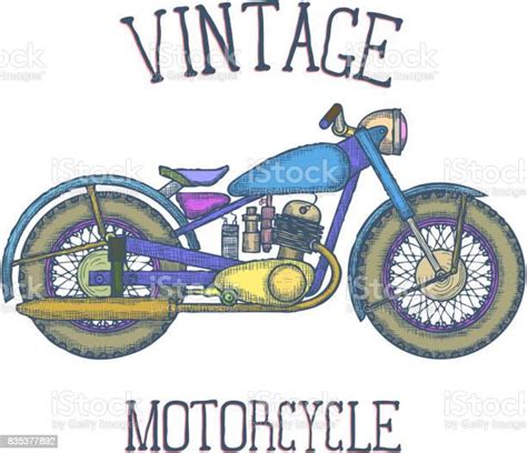Hand Drawn Vintage Motorcycle Vector Icon Design Template Vector Stock