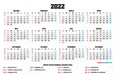 2022 Calendar Printable One Page 6 Templates