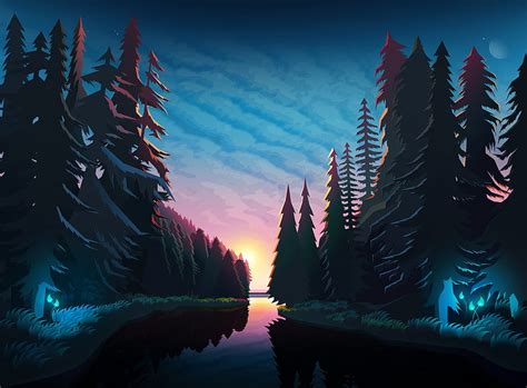 Art Landscape Rivers Sunset Forest Hd Wallpaper Pxfuel