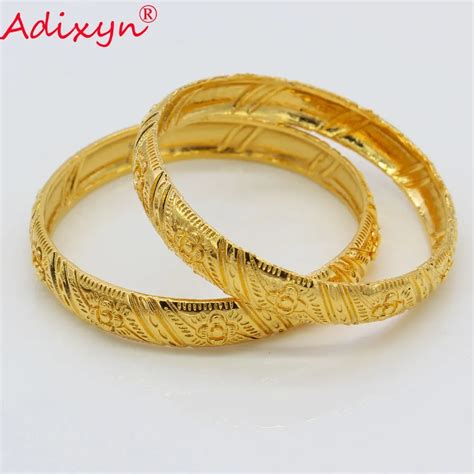 Adixyn Two Pcs Dubai Bangles For Women Gold Color Bracelet New Jewelry Middle Eastarabafrican