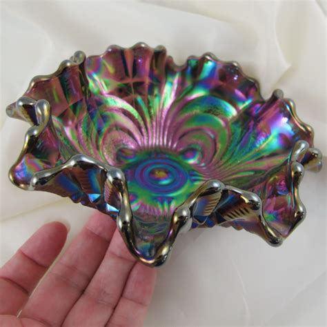 Antique Imperial Scroll Purple Embossed Carnival Glass Bowl Carnival Glass