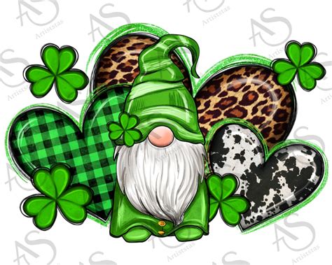 St Patricks Day Gnomes With Hearts Png Design Irish Gnome Png Gnomes With Hearts Png Western