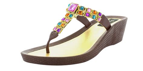 Grandco Sandals Brilliance Colorful Squares Beaded T Thong Wedge