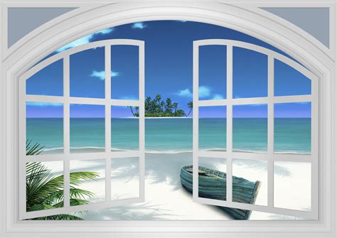 Beach View Through Window Wall Mural And Photo Wallpaper