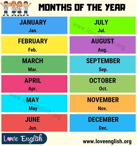 Months Of The Year 12 Months Of The Year In English Love English
