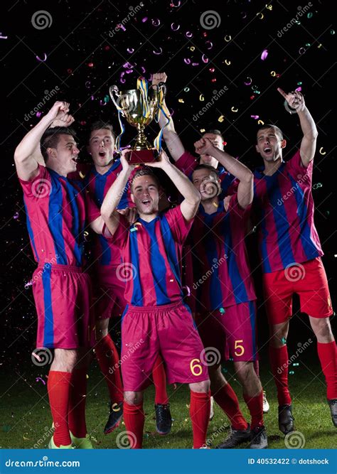 Soccer Players Celebrating Victory Stock Photo Image Of Outdoor