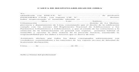 Carta De Responsabilidad Obra Pdf Document