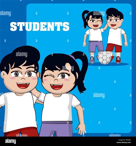 School Boys And Girls Cute Cartoons Vector Illustration Graphic Design