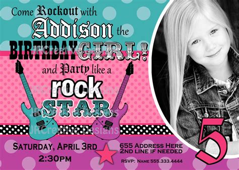 Rock Star Invite Girl Rockstar Invite Rocker Girl Birthday Girl Rock
