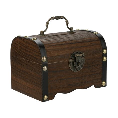 Wooden Treasure Box Creative Wooden Piggy Bank Safe Handmade Wood