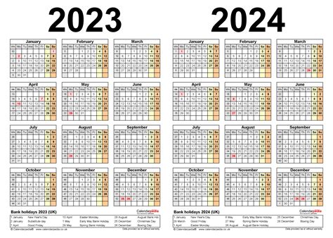 Two Year Calendars For 2023 And 2024 Uk For Pdf