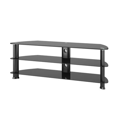 Corliving Laguna Glass And Satin Black Metal Tv Stand For Tvs Up To