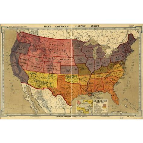 24x36 Poster Civil War Map Of United States Antique Reprint Walmart