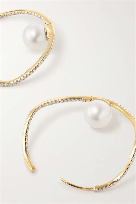 Mateo Wave Karat Gold Pearl And Diamond Hoop Earrings Net A Porter