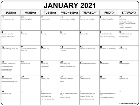 All us holiday calendar templates. January 2021 calendar with holidays