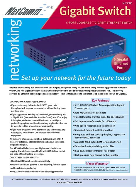 Netcomm Np3005 Switch Specifications Manualslib