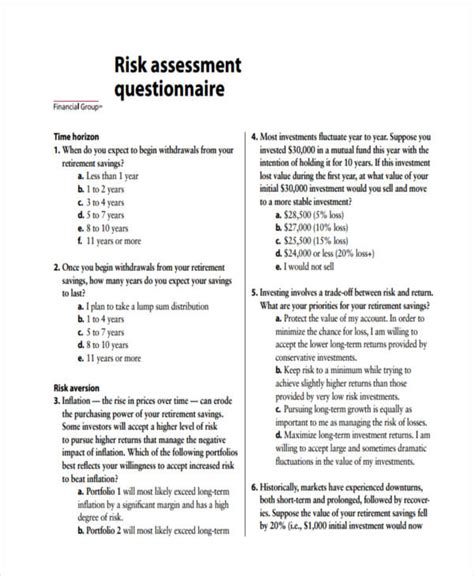 Risk Assessment Questionnaire Template
