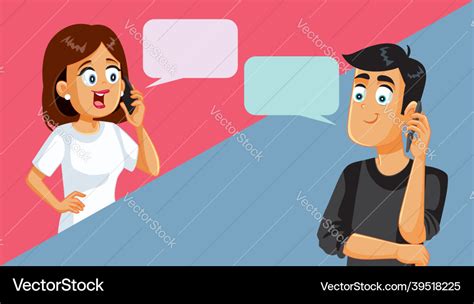 Husband And Wife Talking On The Phone Cartoon Vector Image