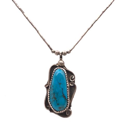 Lot VTG NATIVE AMERICAN STERLING TURQUOISE PENDANT NECKLACE
