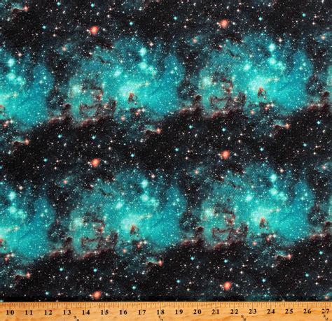Cotton Outer Space Nebula Galaxy Stars Astronomy Teal Cotton Fabric
