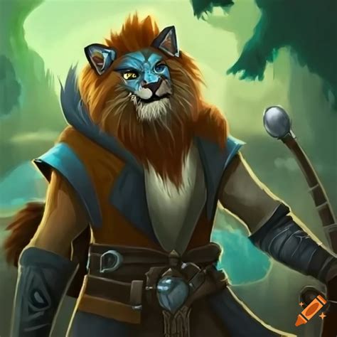 Illustration Of A Lion Tabaxi Cleric With A Staff