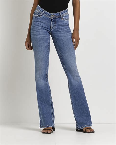 Denim Low Rise Flared Jeans River Island