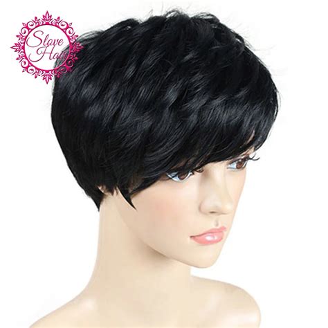 Short Pixie Cut Lace Front Human Hair Wigs For Women Black Color Remy