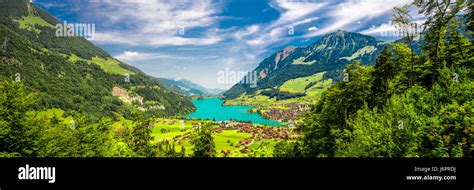 Lake Lungern With Swiss Alps And Stunning Valley From Brunig Pass