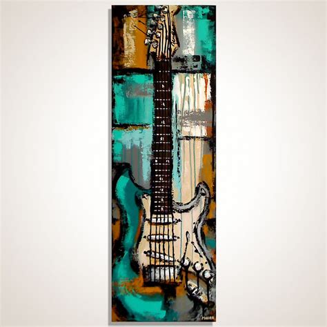 Electric Guitar Painting On Canvas By Magda Magier By Magdamagier