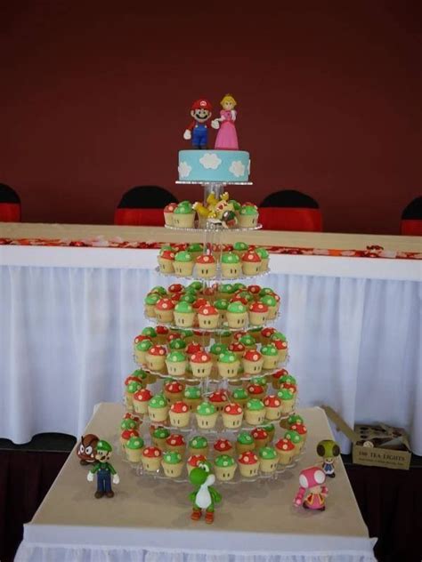 Tons of ideas for a diy super mario brothers party. Mario cupcake cake | Wedding cupcakes, Cupcake tower wedding, Mario cake