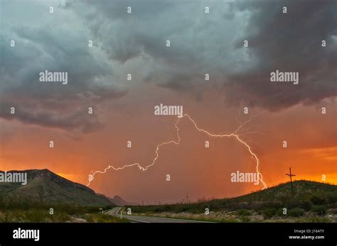 Arizona Usa Lightning Strikes Over Desert Skyline A Technicians
