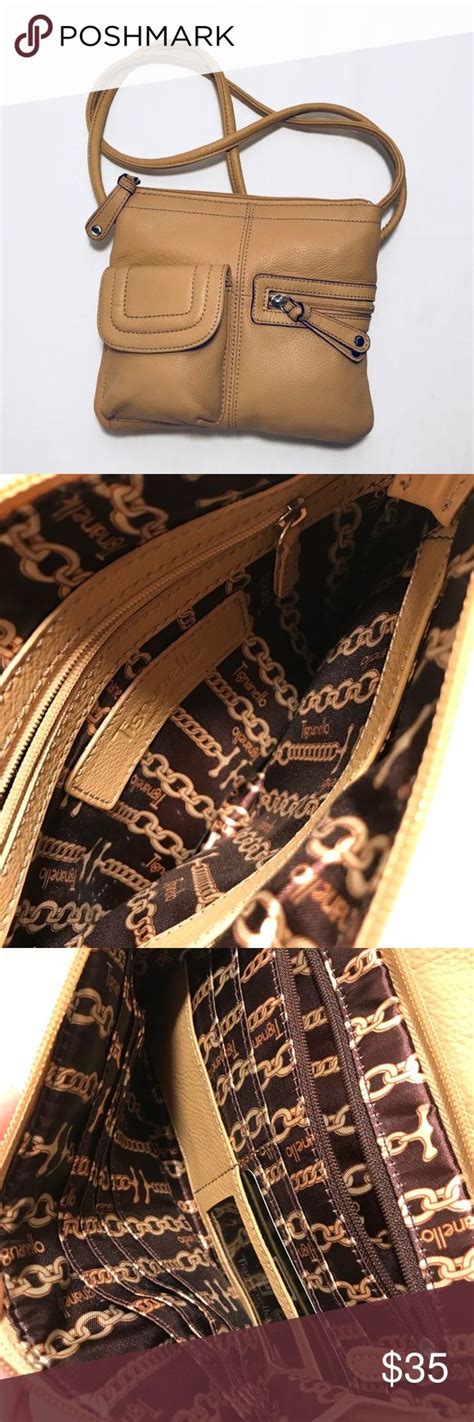 Tignanello Tan Leather Multi Pocket Bag See Back For A Few Small Spots