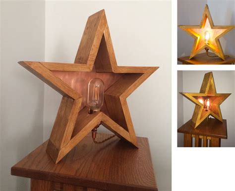 Wood Star Lamp Handcrafted Wood Star With Copper Back Edison Bulb In