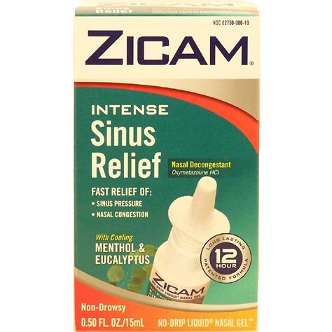 Zicam Intense Sinus Relief No Drip Nasal Gel Cooling Mentho 05fl Oz