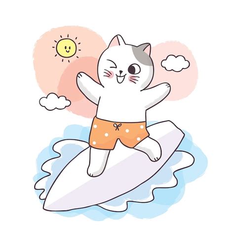 Premium Vector Cartoon Cute Summer Cats And Surfing