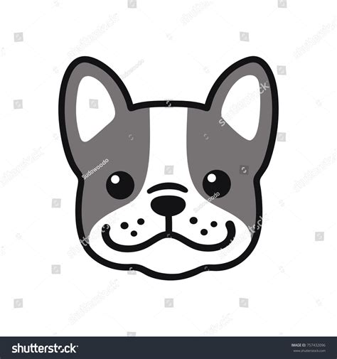 Cute Cartoon French Bulldog Face Drawing ภาพประกอบสต็อก 757432096