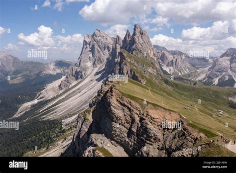 Morning View Of The Gardena Valley In Dolomite Mountains Location Puez