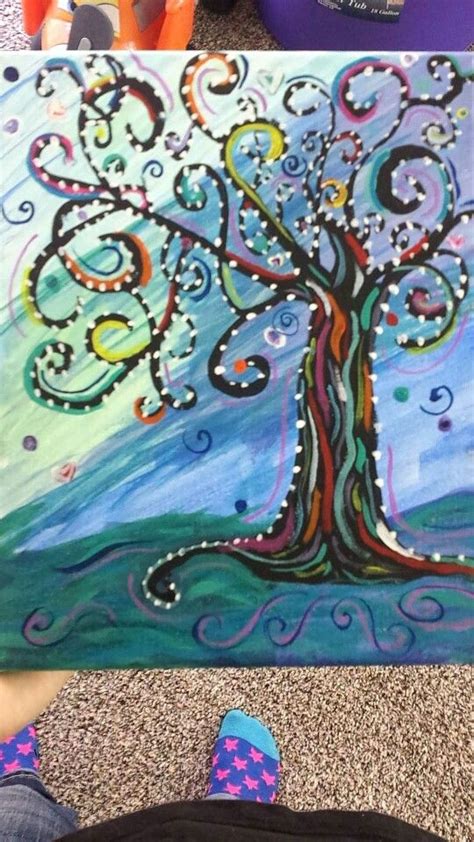 Whimsical Tree Acrylic Painting Painting Artwork Starry Night